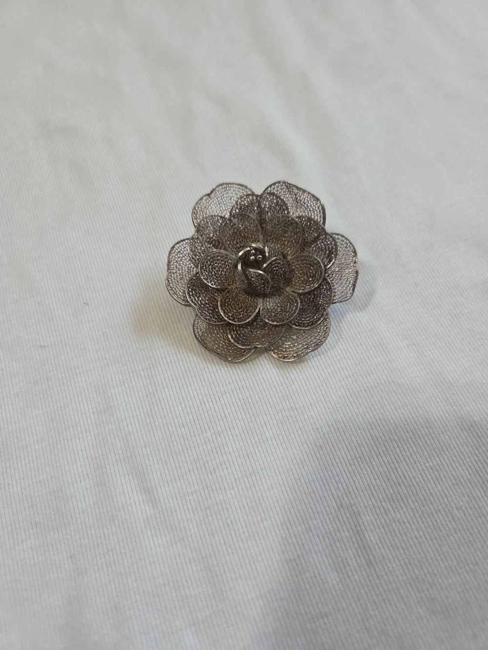 Intricate Silver Floral Filigree Brooch for Women